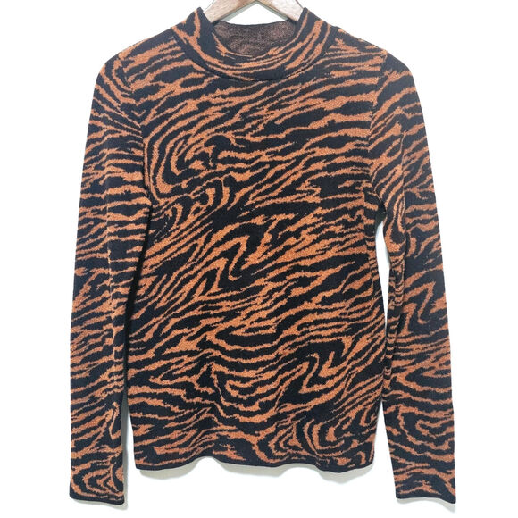 Ann Taylor Tiger Print Jacquard Mockneck Sweater in Chocolate Noir Sz S Soft NWT - Picture 3 of 9